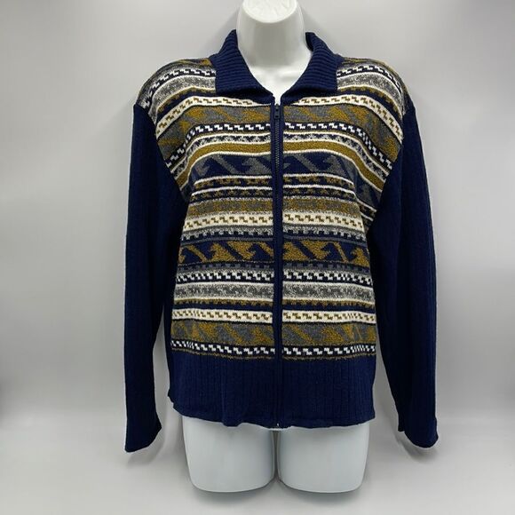 Navy blue patterned zip up mayfra sweaters sweater - Picture 1 of 8